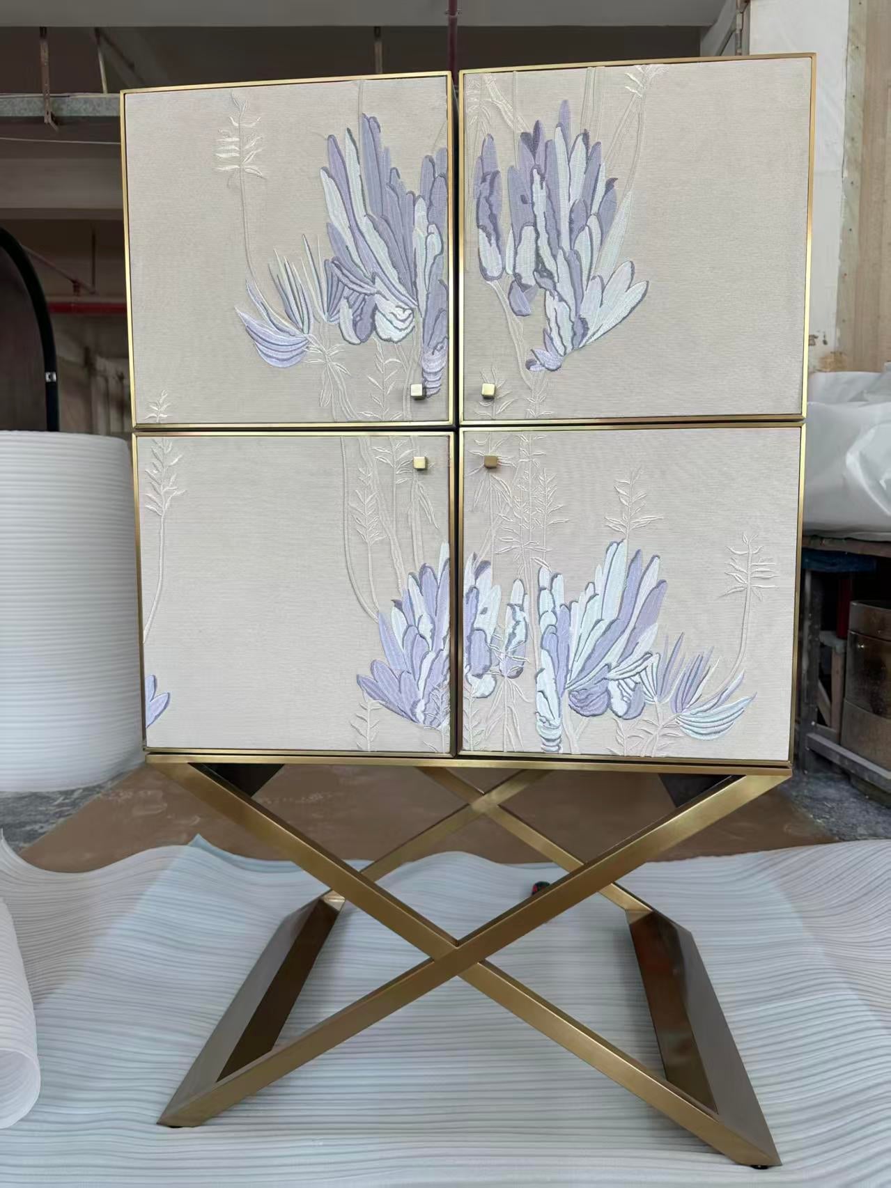 Luxury Embroidered Leather Wine Cabinet Design