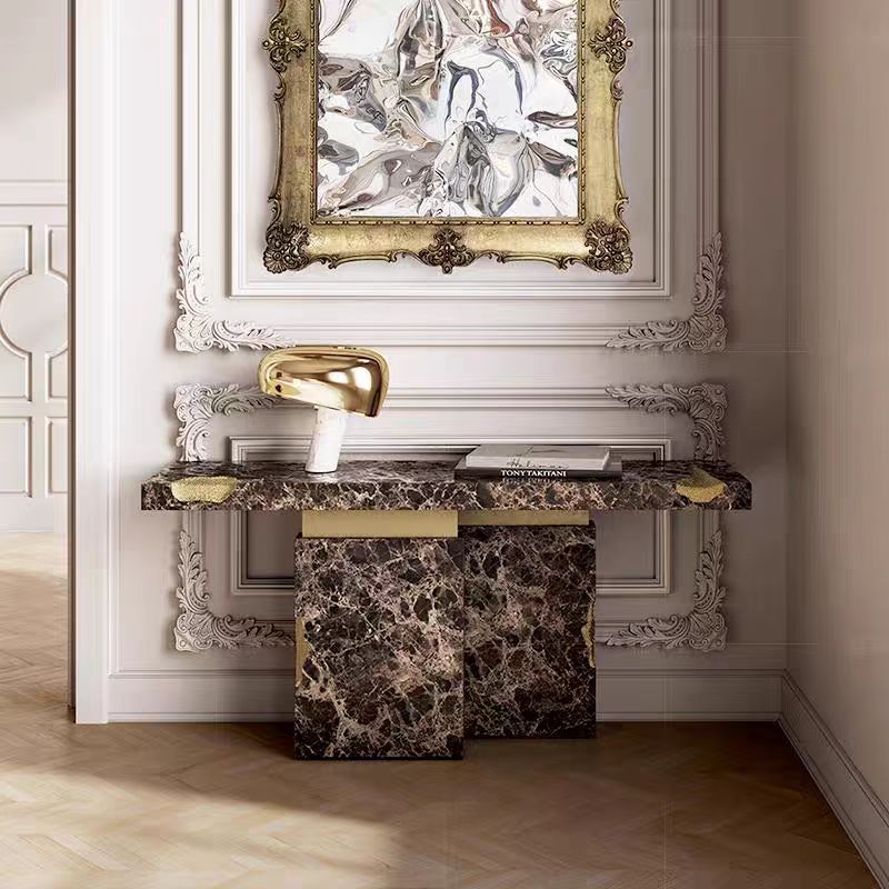 Luxury Marble Entryway Console Table with Brass & Stainless Steel Design