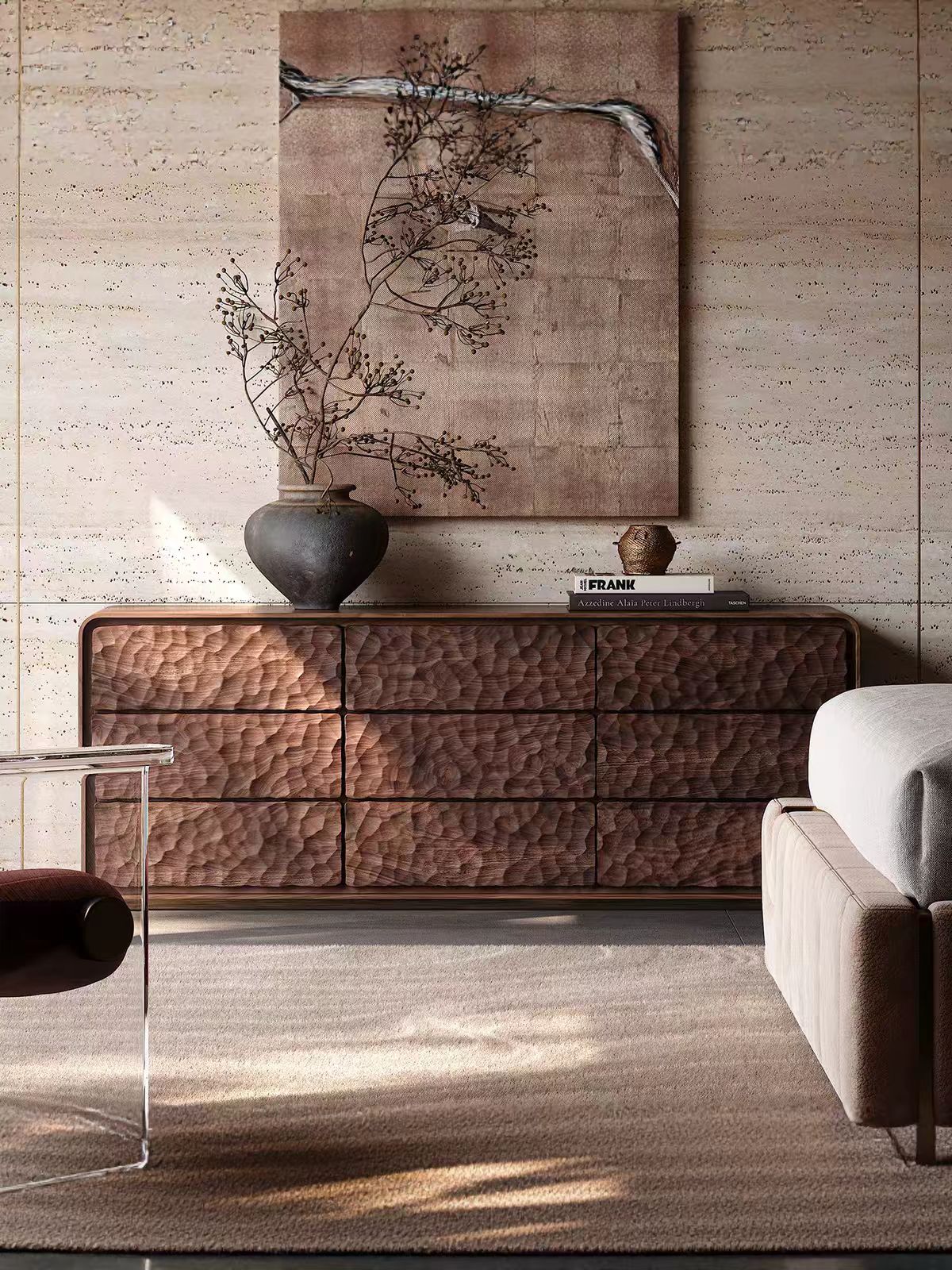 Luxury North American Black Walnut Nine-Drawer Cabinet