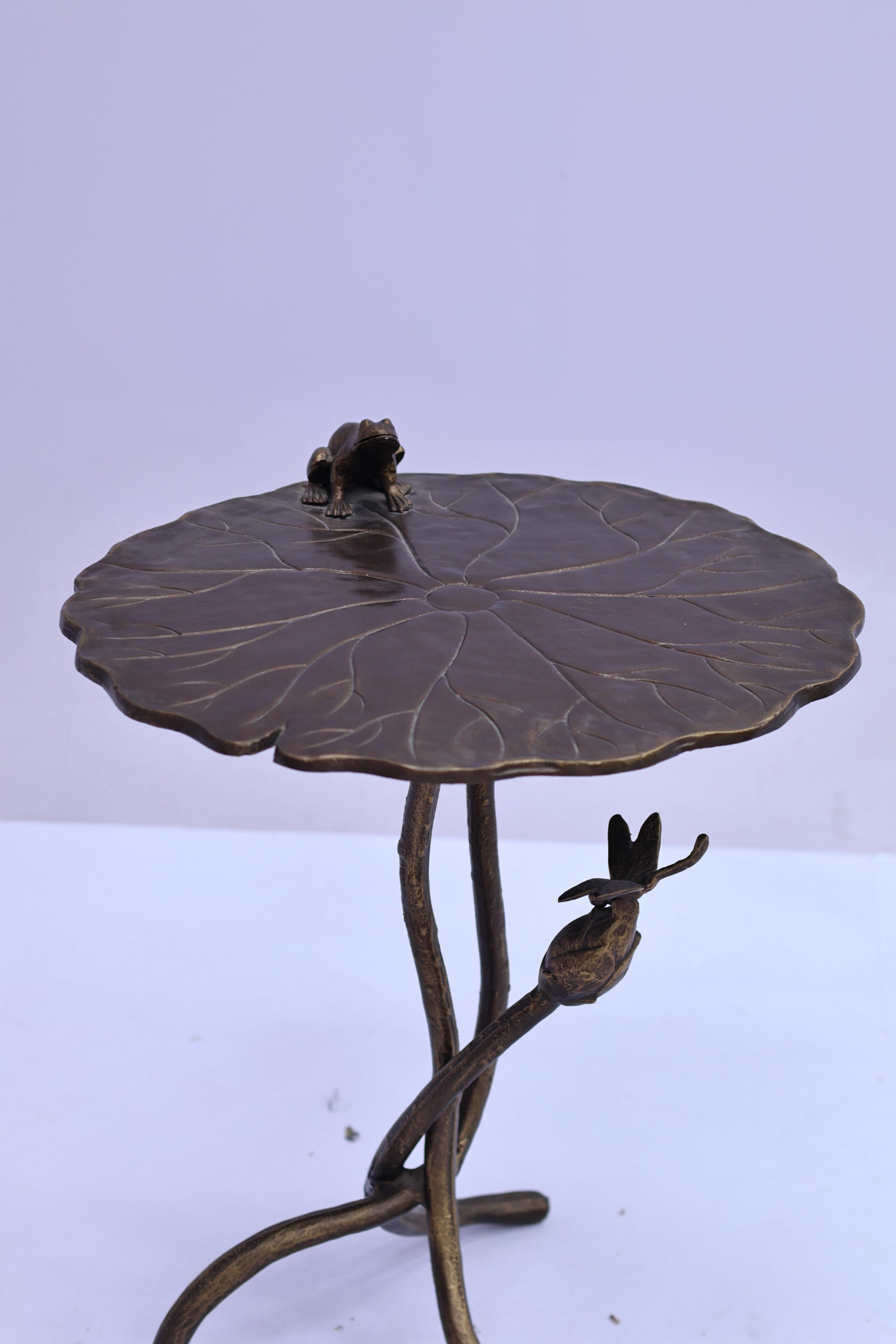 Luxury Oriental Lotus Leaf Brass Side Table