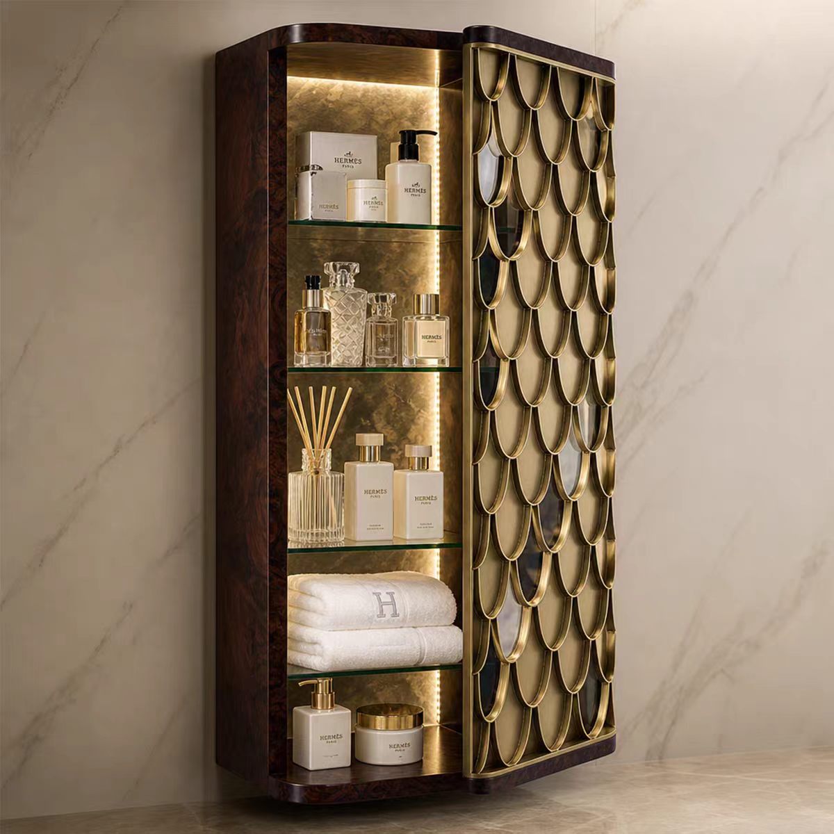 Luxury Bronze Stainless Steel Bathroom Wall Cabinet
