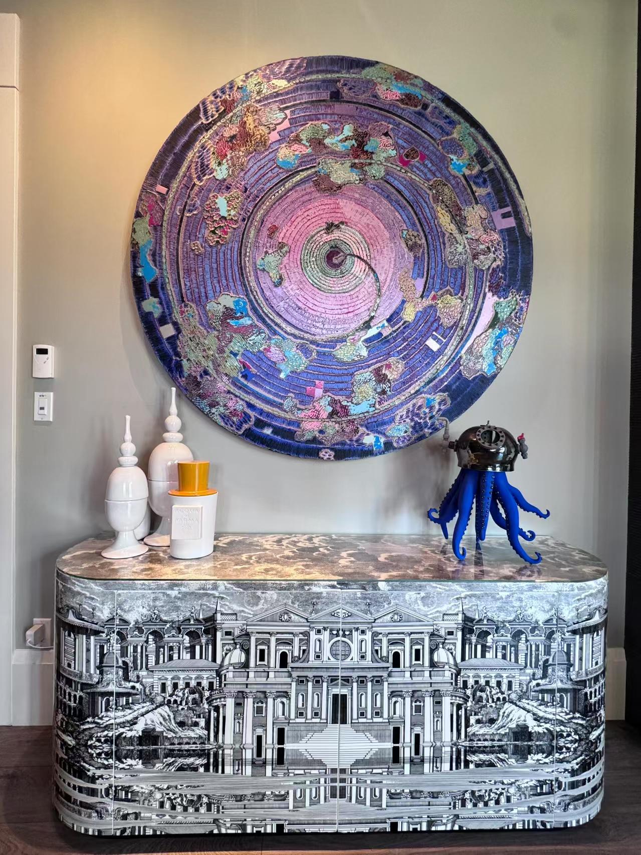 Luxury Curved Architectural Sideboard Cabinet with Hand Painted Design