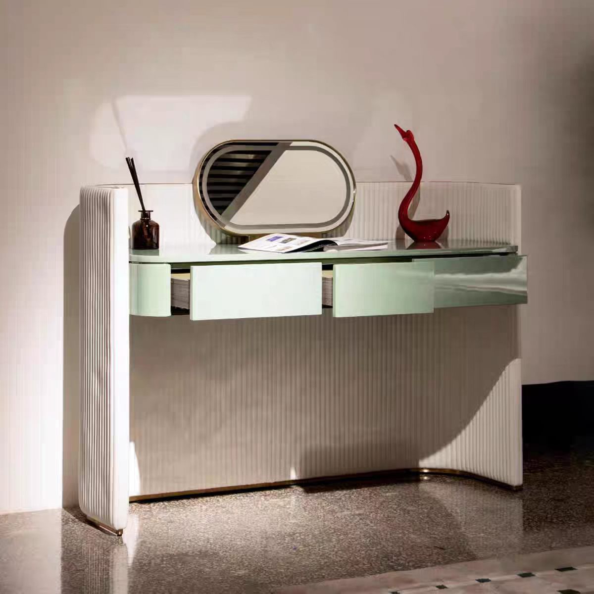 Luxury Italian Dressing Table with Leather & Stainless Steel Design
