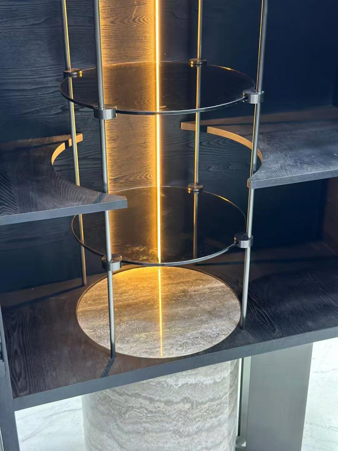 Luxury Italian Solid Wood Wine Cabinet with Marble & Stainless Steel Design