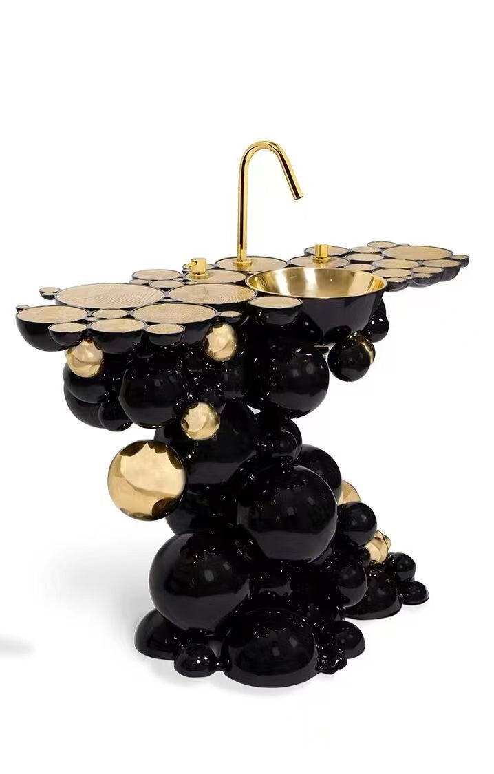 Luxury Italian Stainless Steel Pedestal Basin with Bubble Design