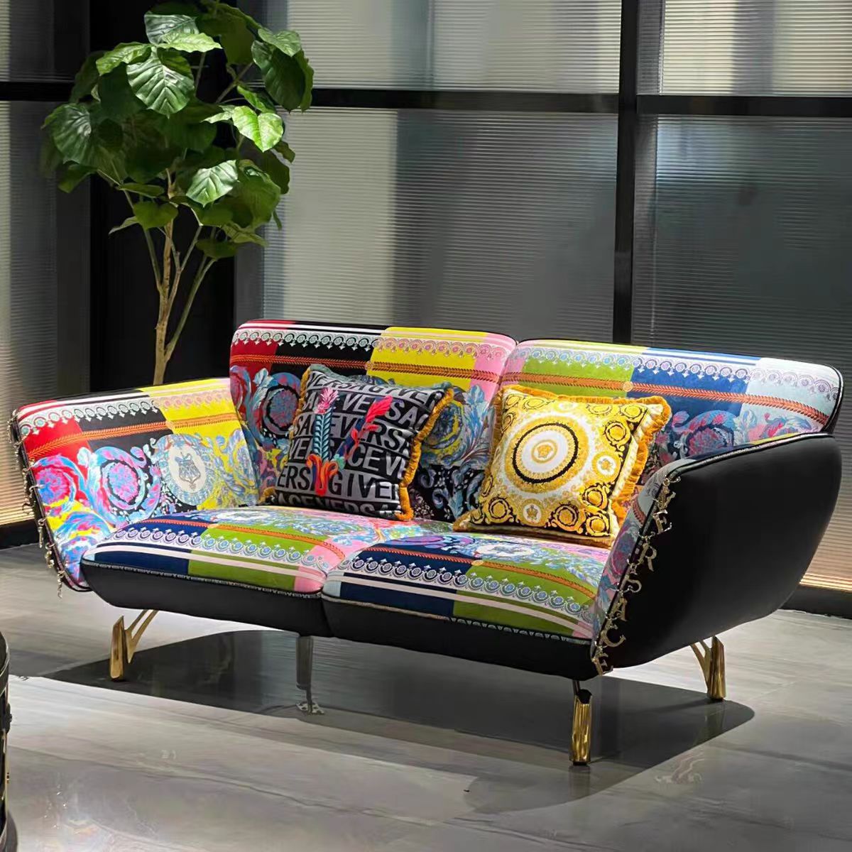 Luxury Italian Printed Leather Sofa
