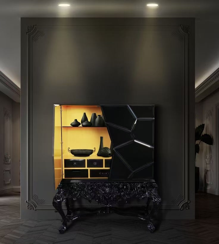 Luxury Italian Black Wood Wine Cabinet