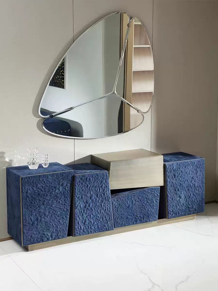 Luxury Italian Sideboard Cabinet with Leather & Stainless Steel Design