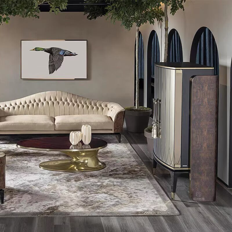 Italian Luxury Champagne Gold Burl Wood Wine Cabinet