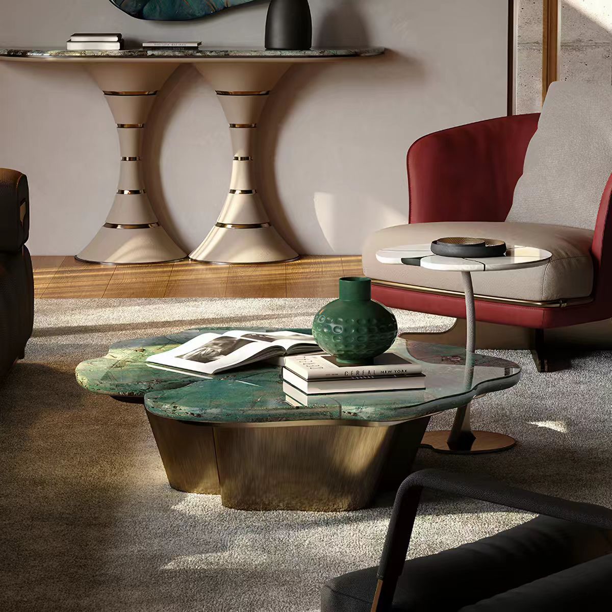 Luxury Italian Amazon Green Stone Coffee Table