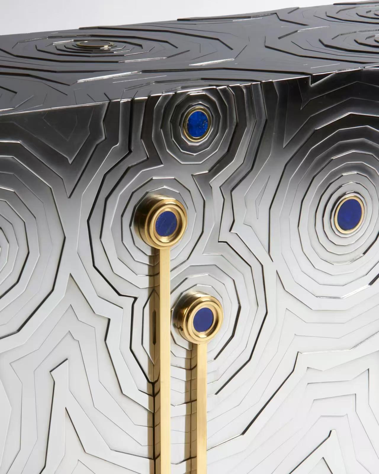 Luxury Stainless Steel Lapis Lazuli Sideboard Cabinet Design