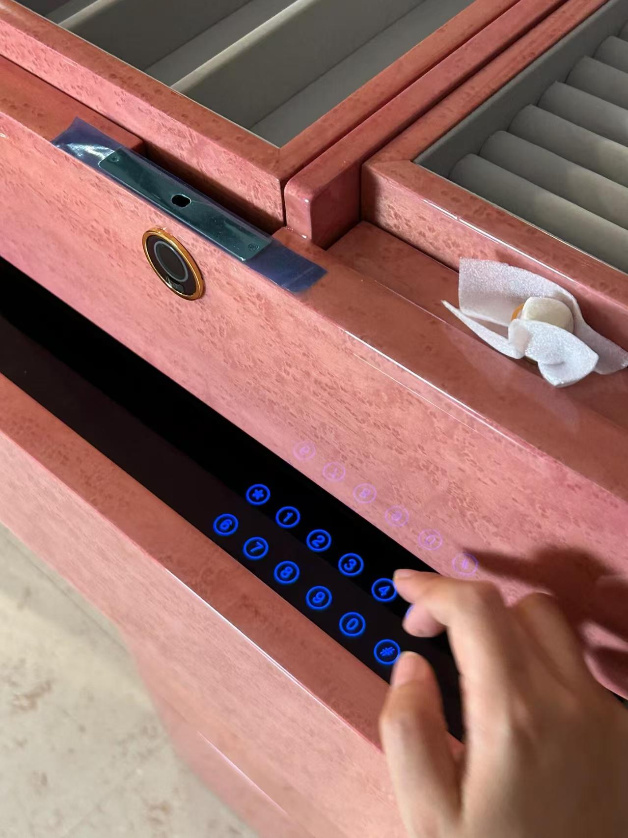 Luxury Wooden Jewelry Cabinet with Fingerprint Lock Design