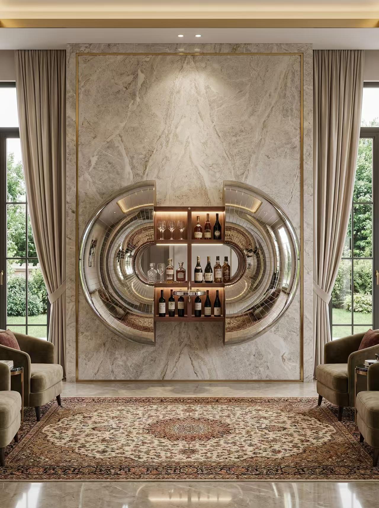 Luxury Italian Spiky Wall-Mounted Wine Cabinet