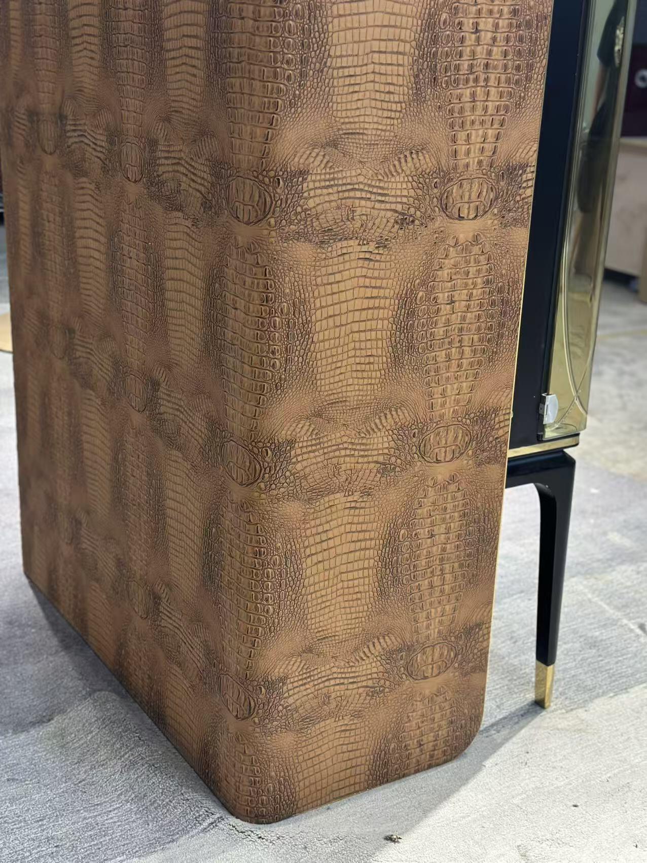 Italian Luxury Champagne Gold Burl Wood Wine Cabinet