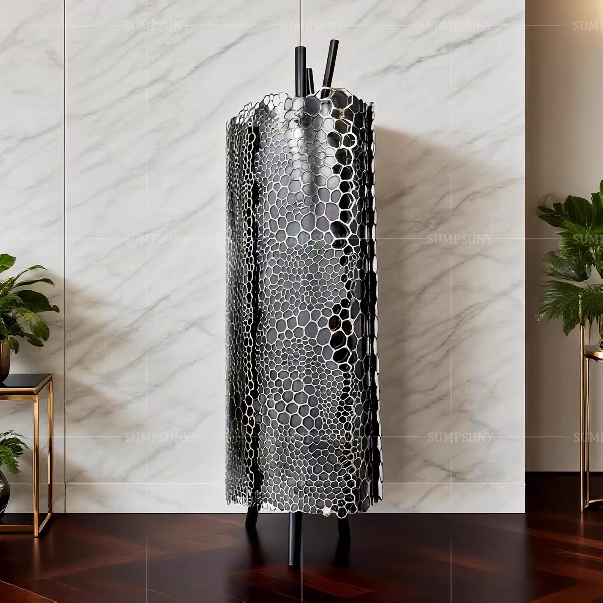 Luxury Italian Stainless Steel Open Wine Cabinet Design