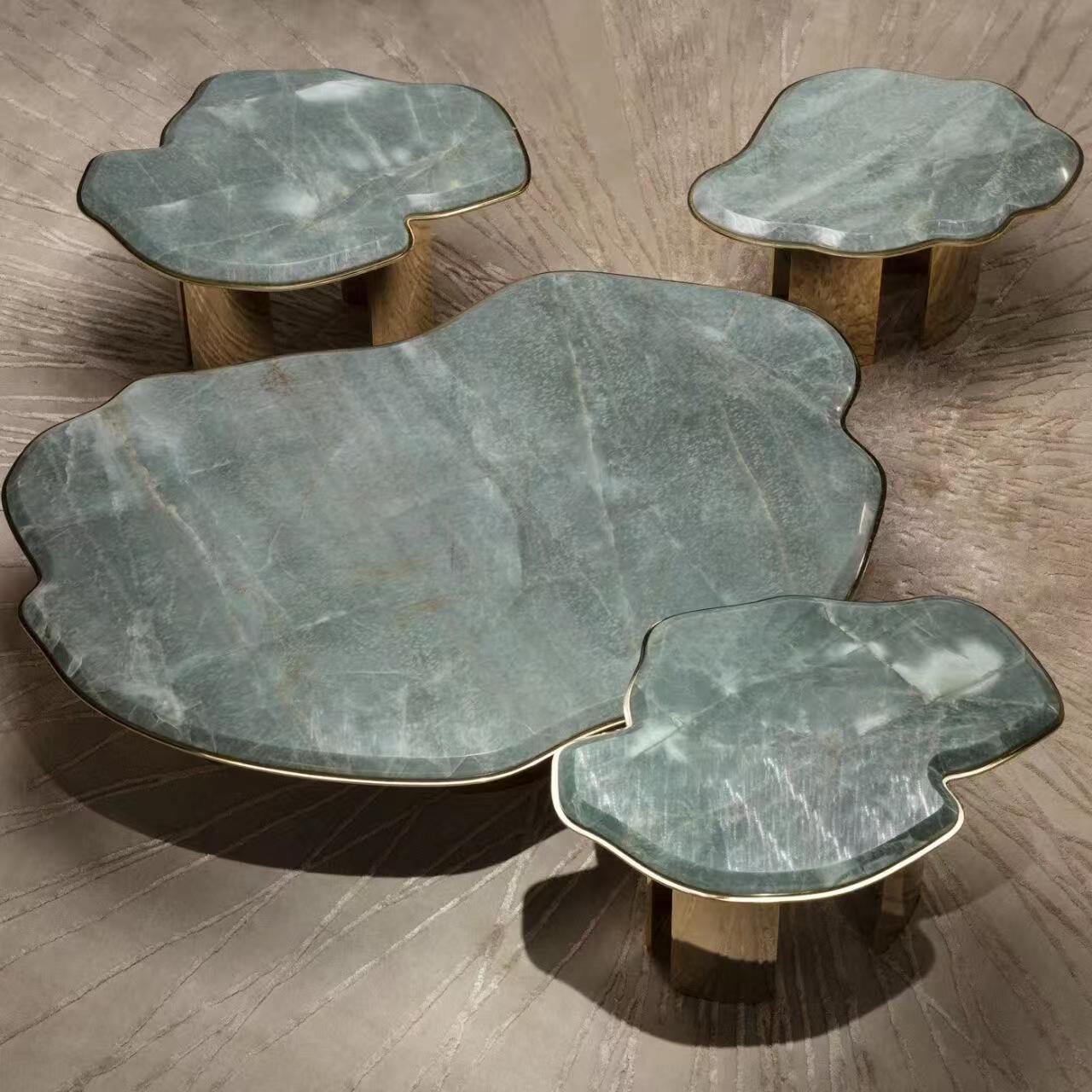 Luxury Italian Marble Nesting Coffee Table with Stainless Steel Design
