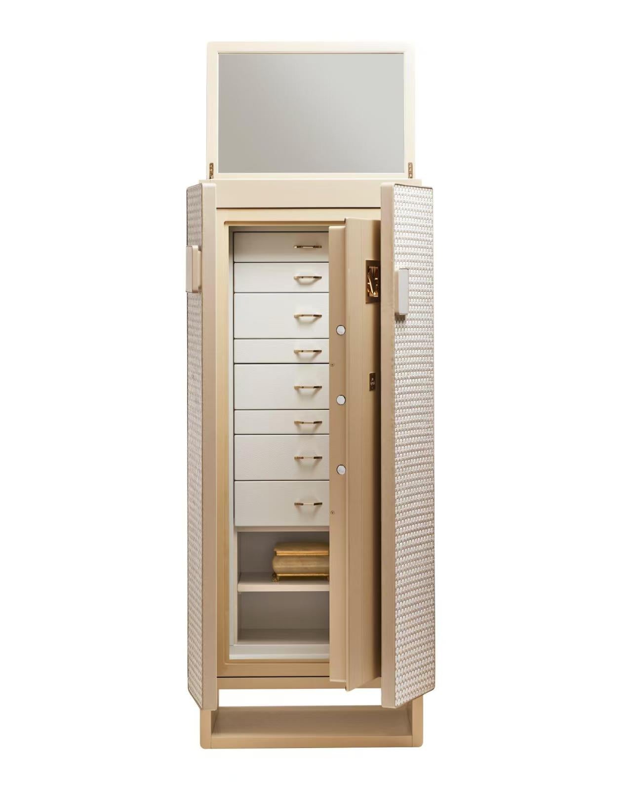 Luxury Italian Leather Jewelry Cabinet with Mirror and Password Lock