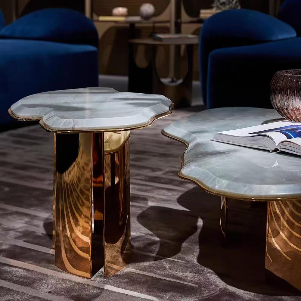 Luxury Italian Marble Nesting Coffee Table with Stainless Steel Design