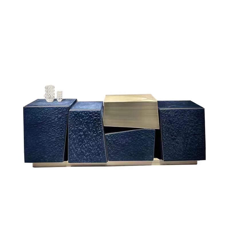 Luxury Italian Sideboard Cabinet with Leather & Stainless Steel Design