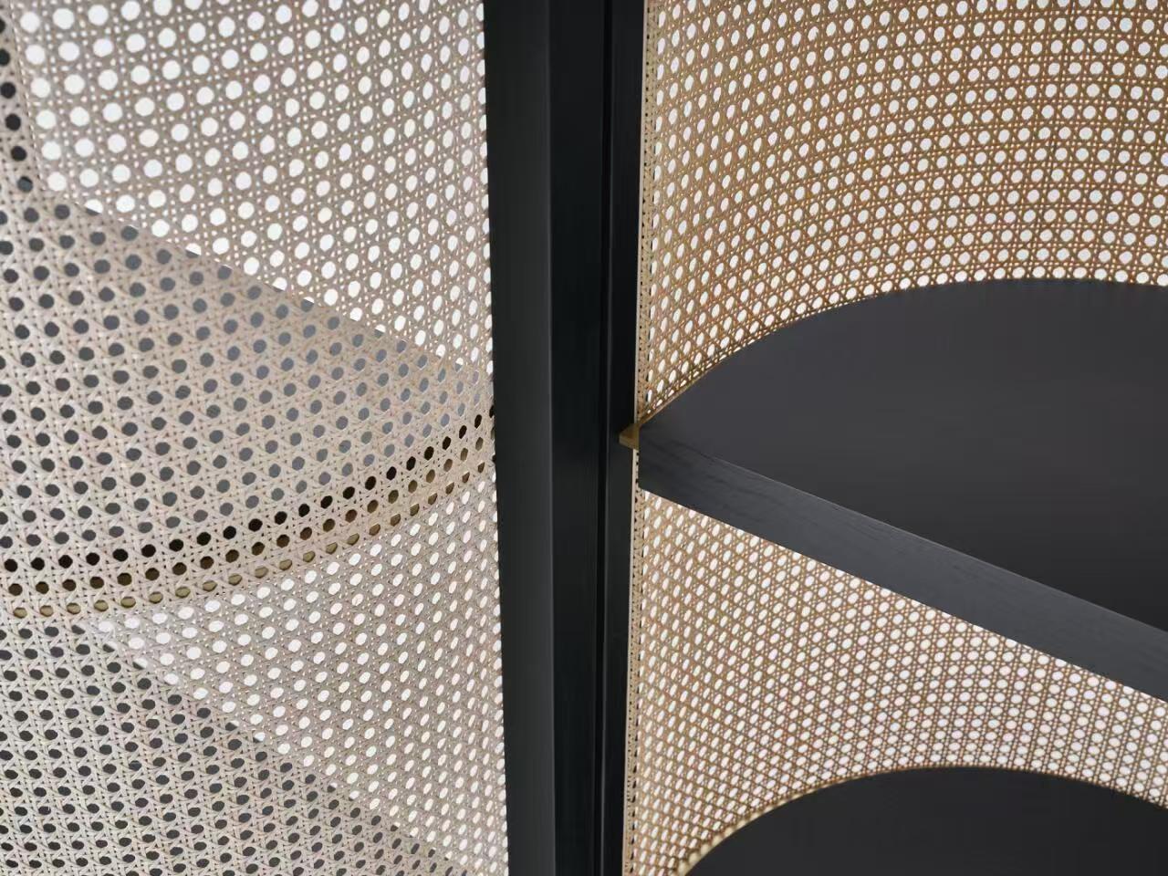 Luxury Italian Rattan Bookshelf with Stainless Steel Design