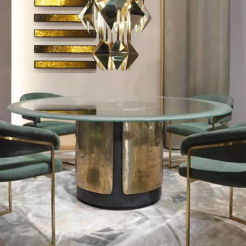 Luxury Italian Round Dining Table Set with Glass & Metal Design