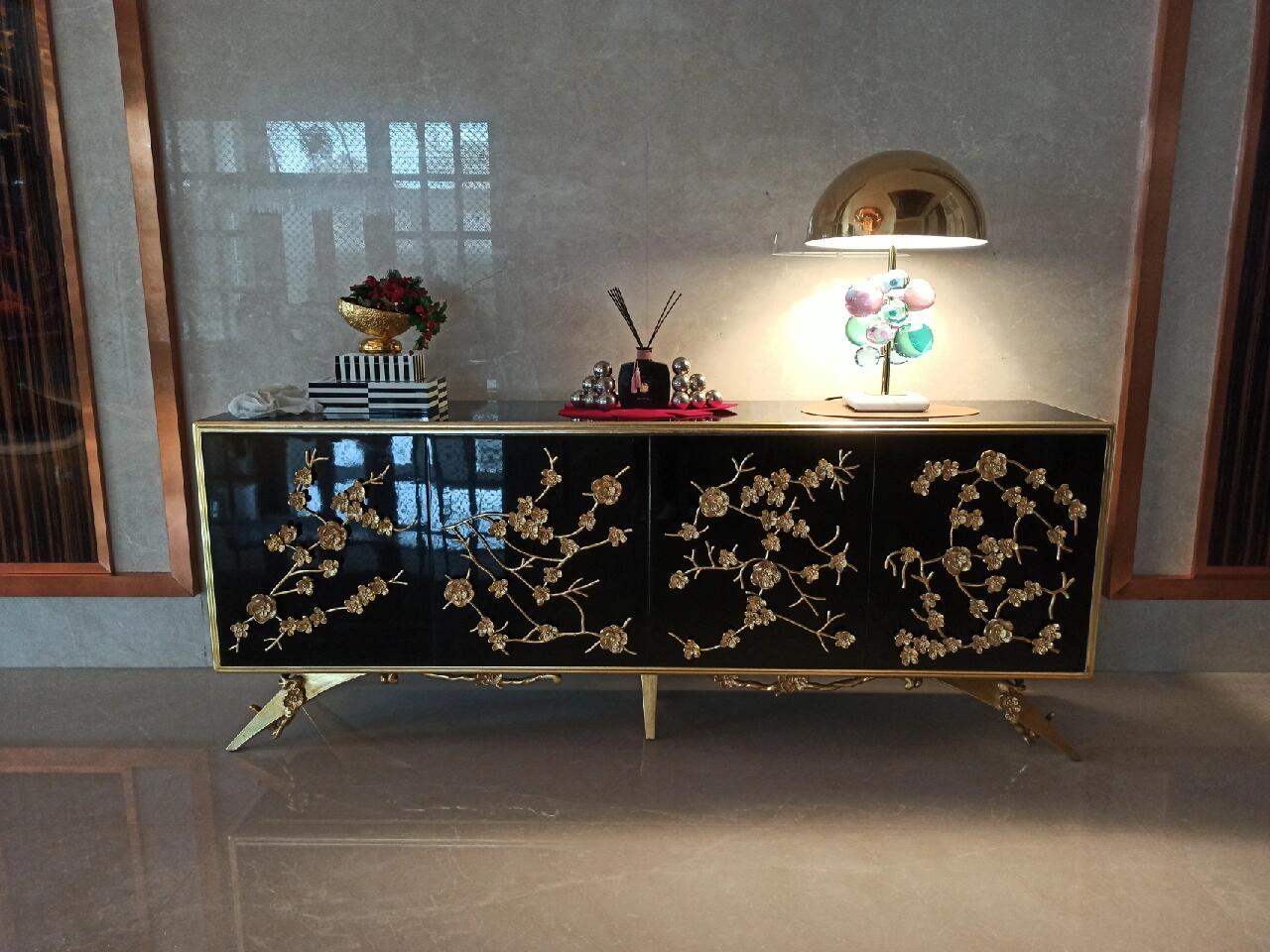 Luxury Brass Floral Storage Cabinet