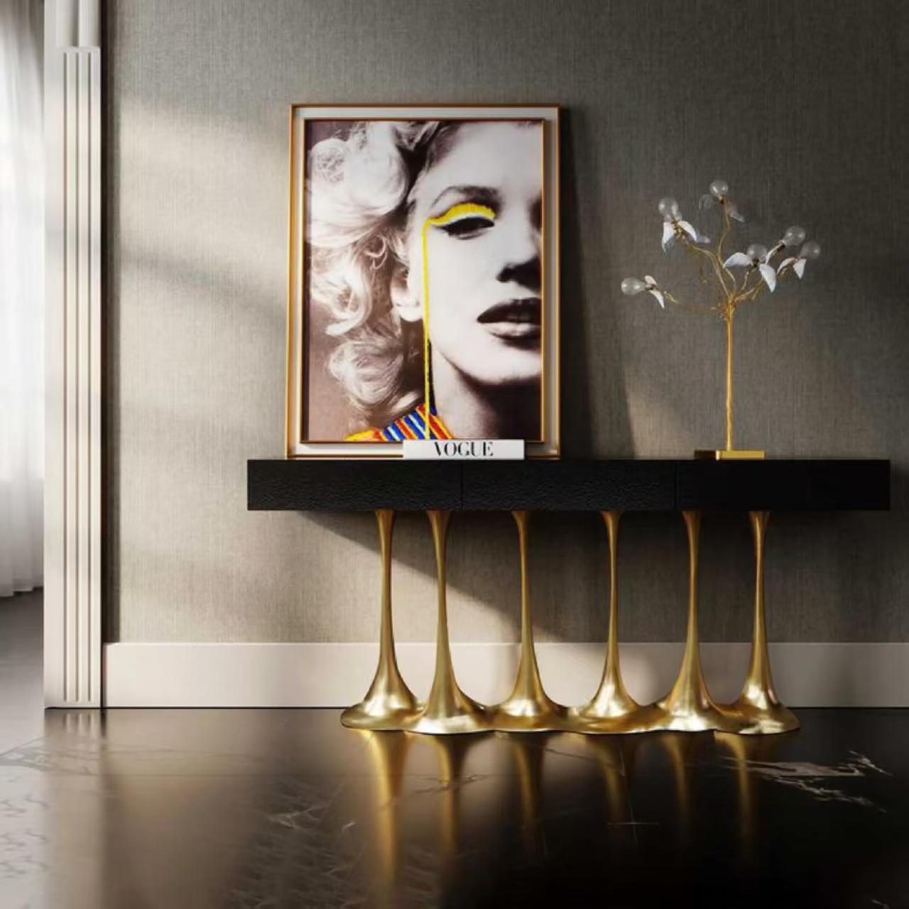 Luxury Brass Console Cabinet Design