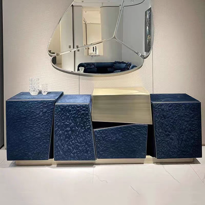 Luxury Italian Sideboard Cabinet with Leather & Stainless Steel Design