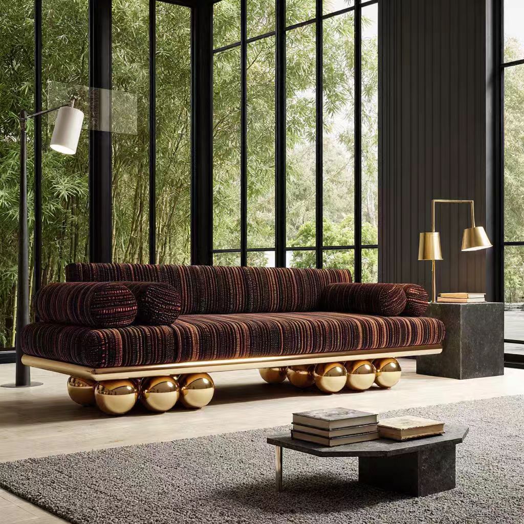 Luxury Italian Fabric Sofa with Stainless Steel Base Design