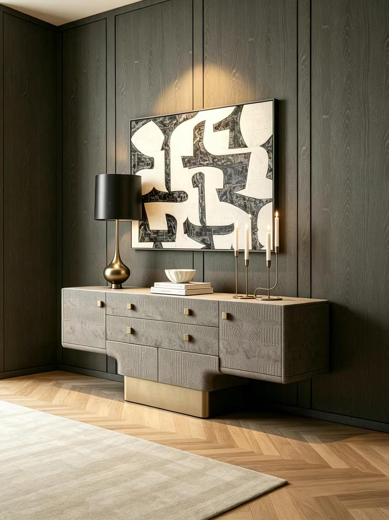 Luxury Italian Crocodile-Texture Sideboard