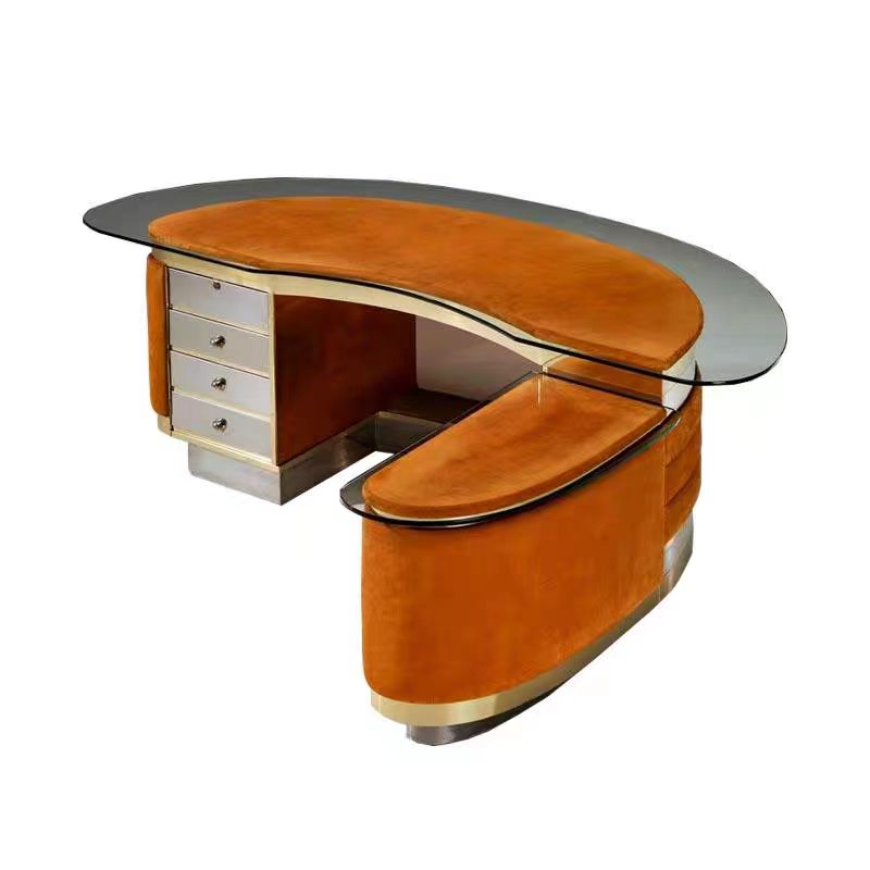 Luxury Modern Corner Executive Desk with Glass & Leather Design
