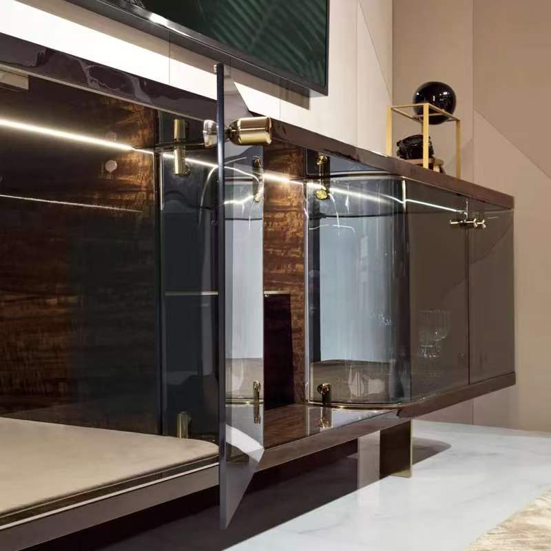 Luxury Italian Lacquer TV Cabinet with Glass Display Design