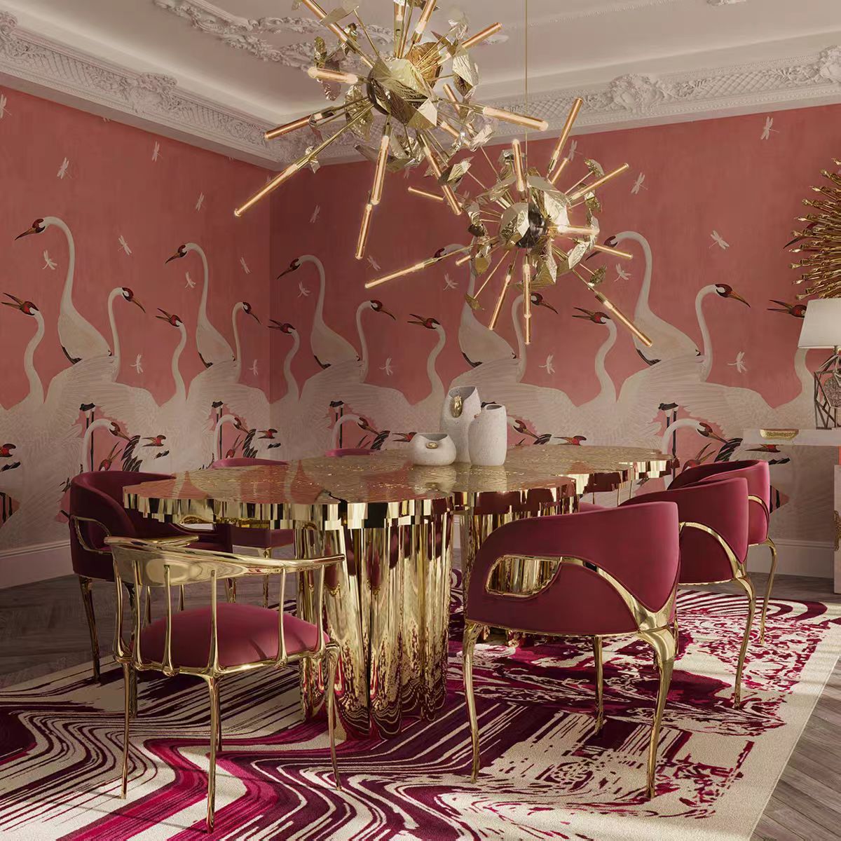 Luxury Portuguese Etched Stainless Steel Dining Table