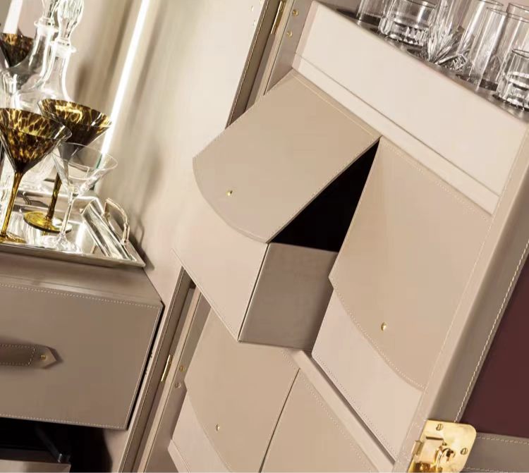 Luxury Leather Movable Wine Cabinet Design