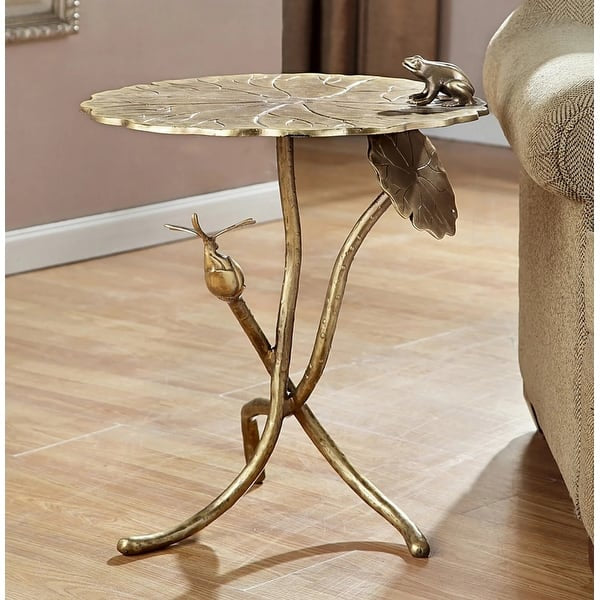 Luxury Oriental Lotus Leaf Brass Side Table