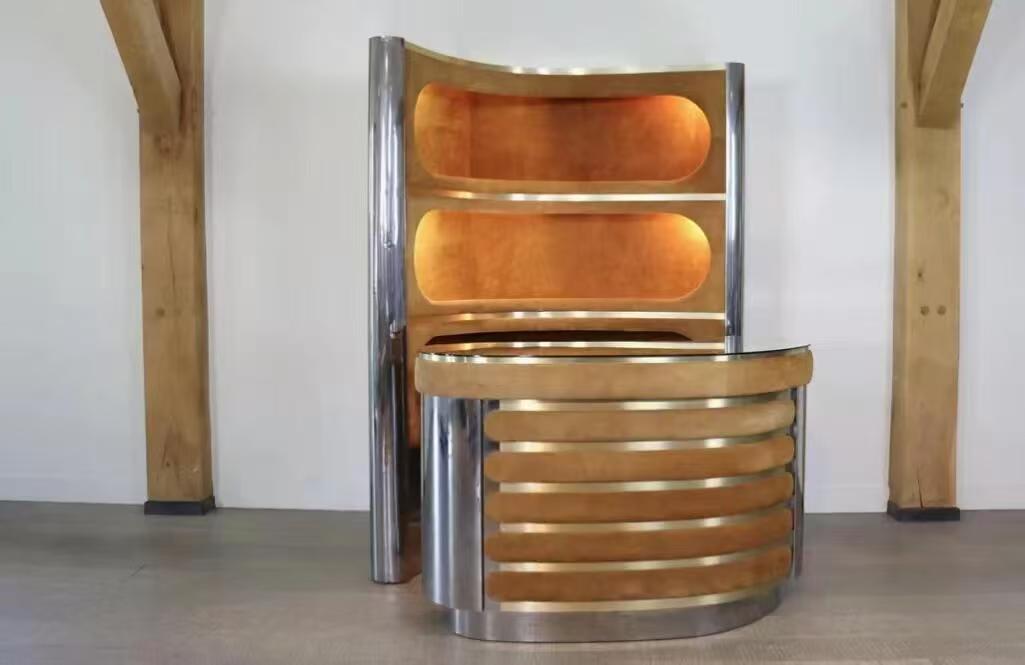 Luxury Italian Home Bar Cabinet with Stainless Steel & Mirror Design