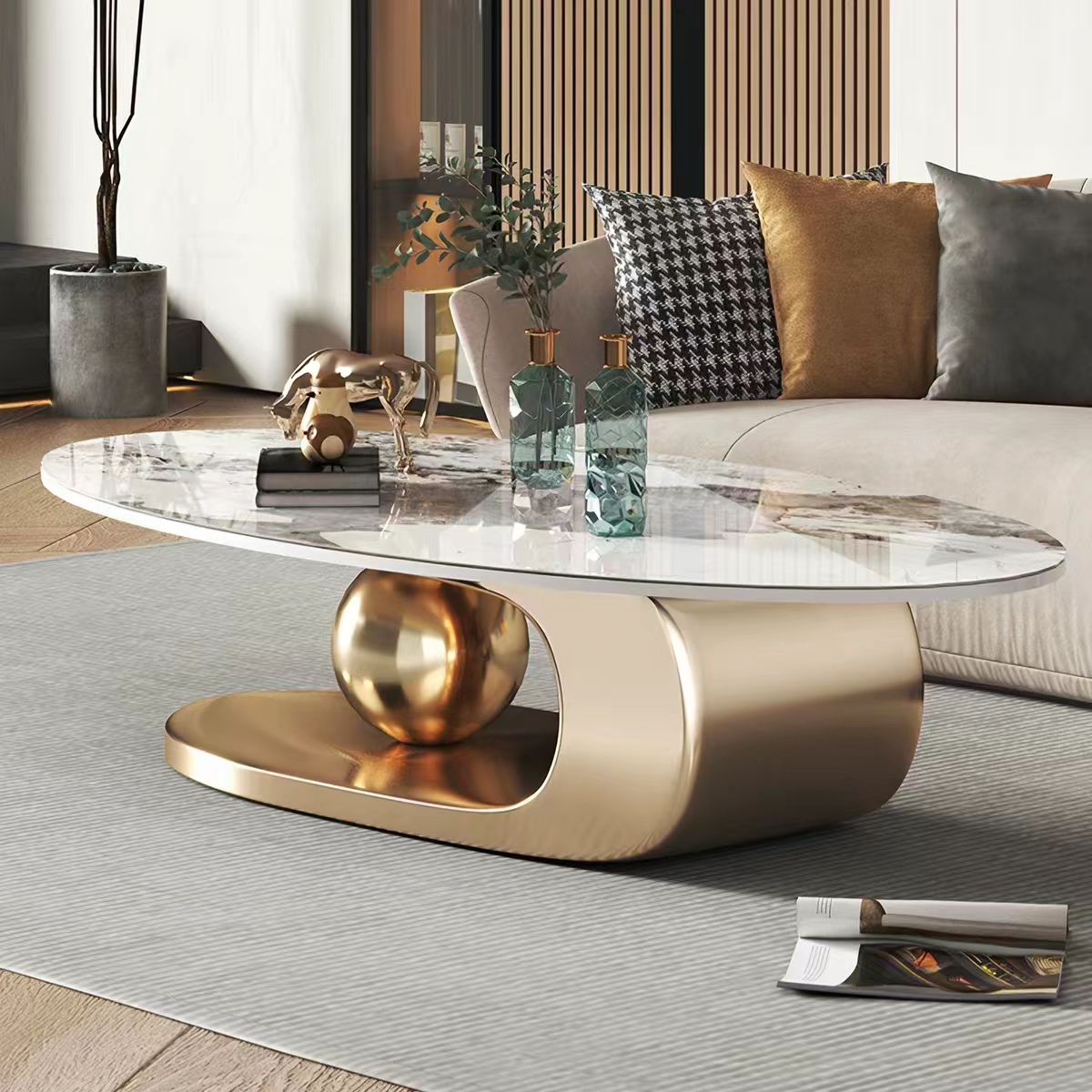 Luxury Italian Oval Marble Coffee Table