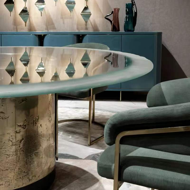 Luxury Italian Round Dining Table Set with Glass & Metal Design