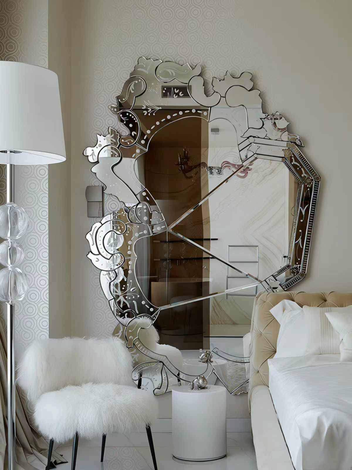 Luxury Italian Sculptural Glass Wall Mirror
