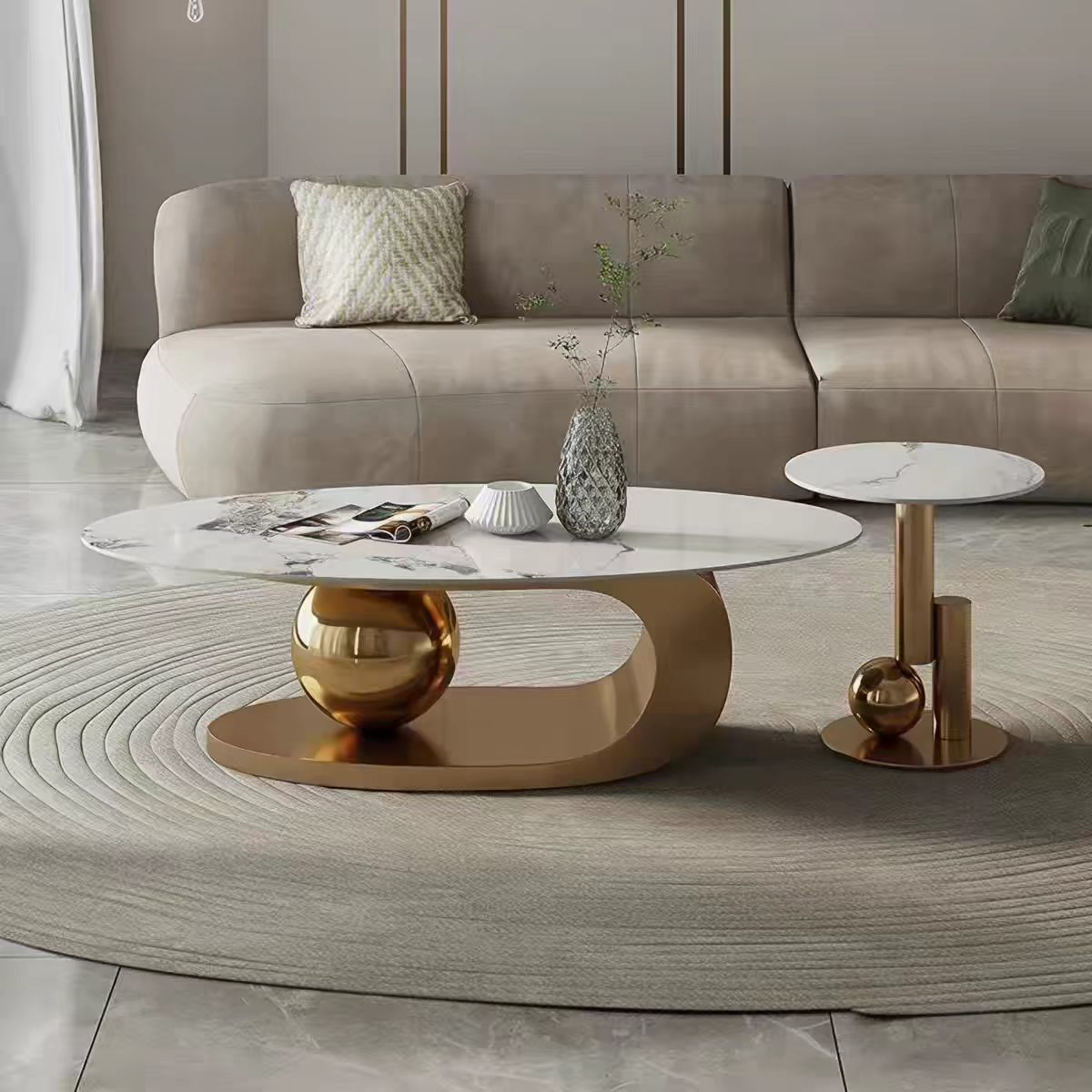 Luxury Italian Oval Marble Coffee Table