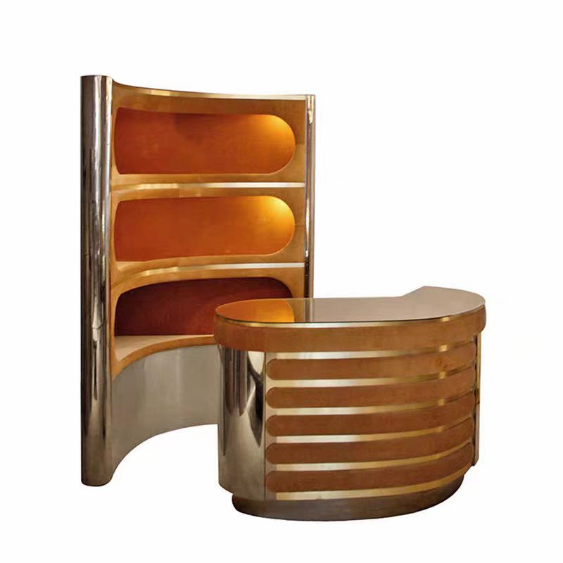 Luxury Italian Home Bar Cabinet with Stainless Steel & Mirror Design