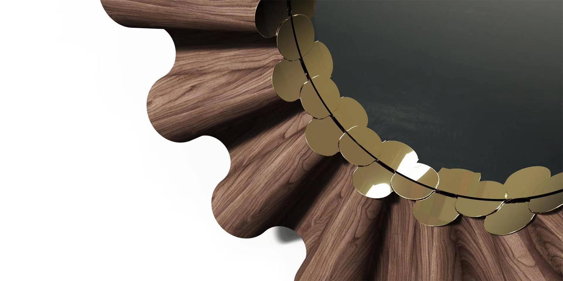 Luxury Italian Wall Mirror with Walnut Wood Design