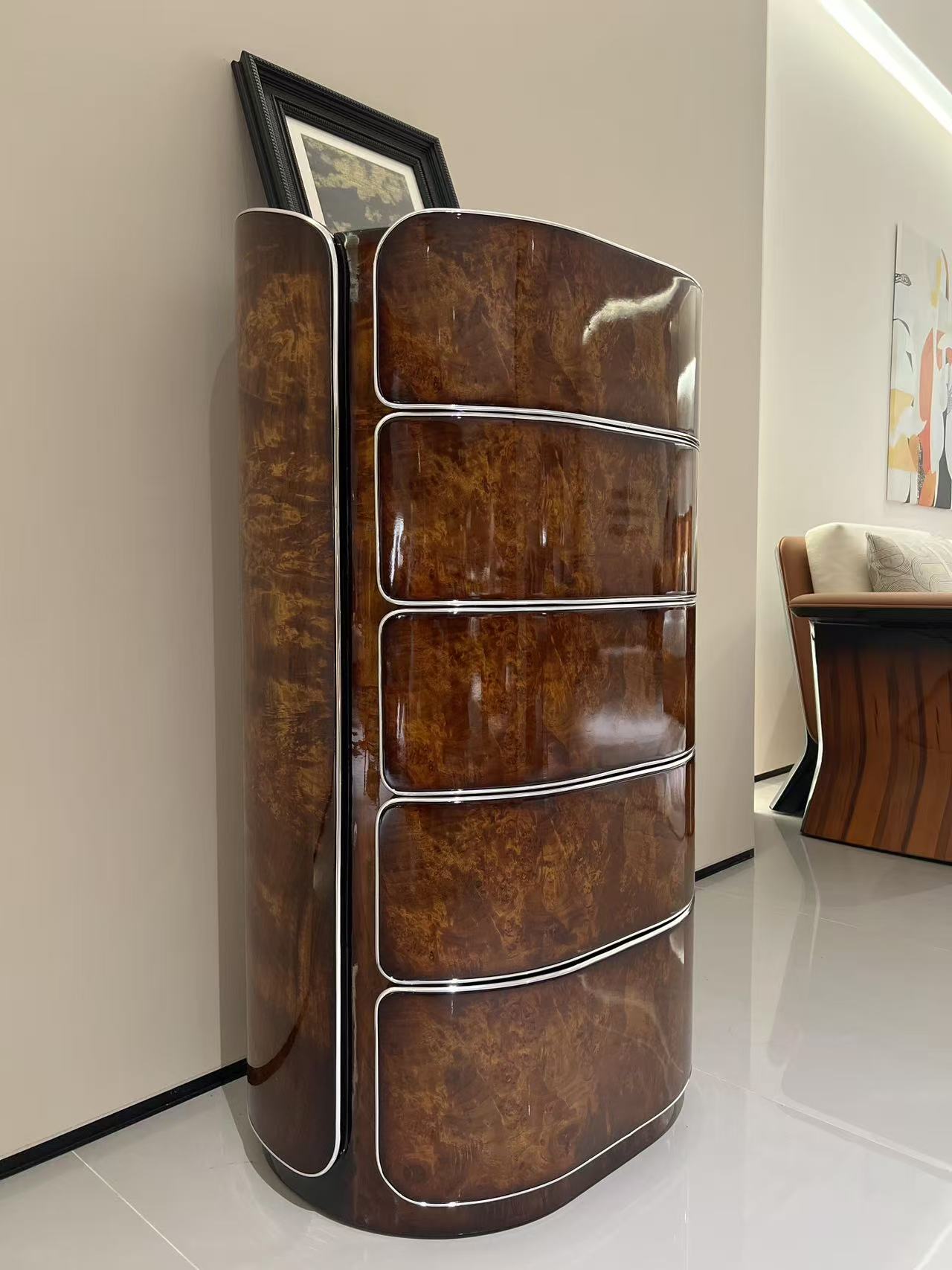 Luxury Italian Bentley-Inspired Curved Console Cabinet