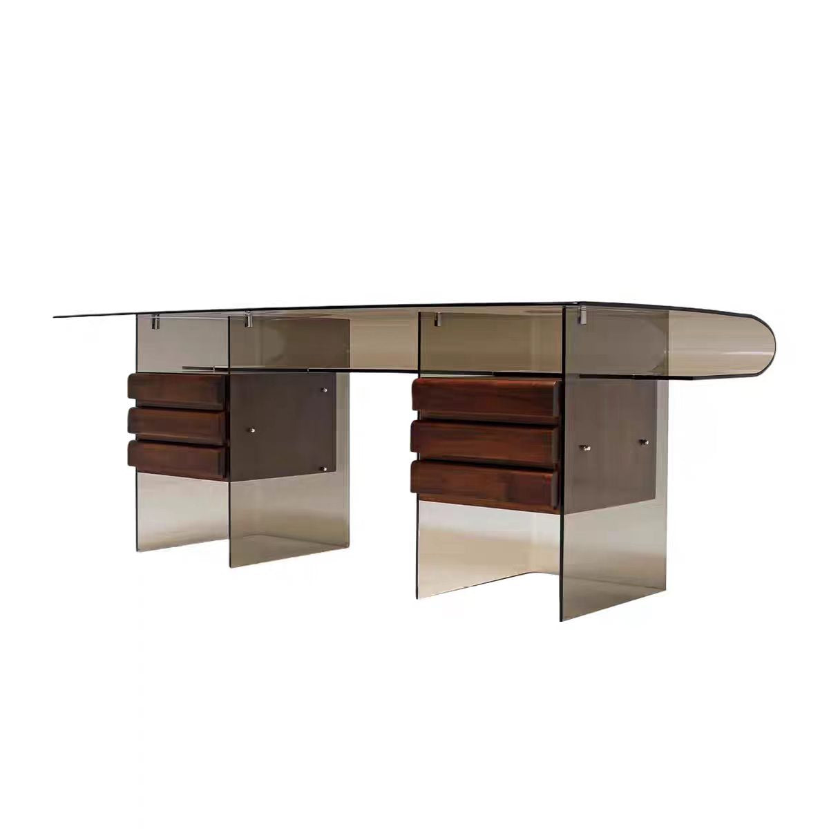 Luxury Italian Acrylic Floating Desk with Solid Wood Drawers