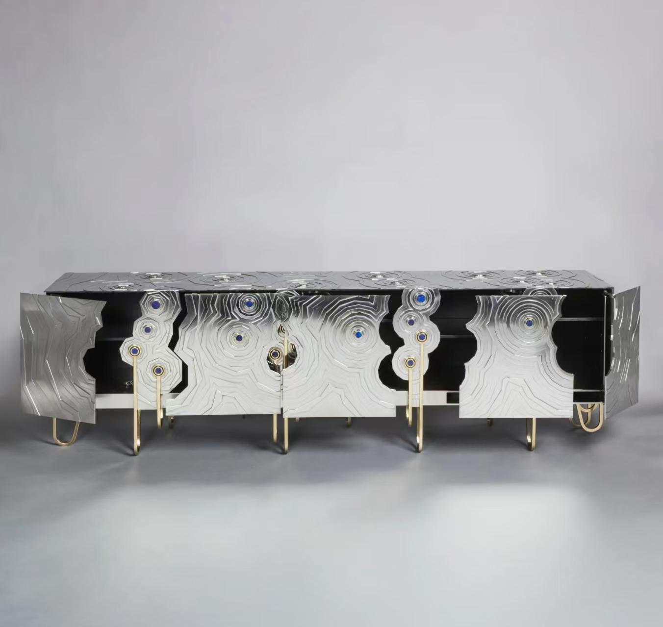 Luxury Stainless Steel Lapis Lazuli Sideboard Cabinet Design