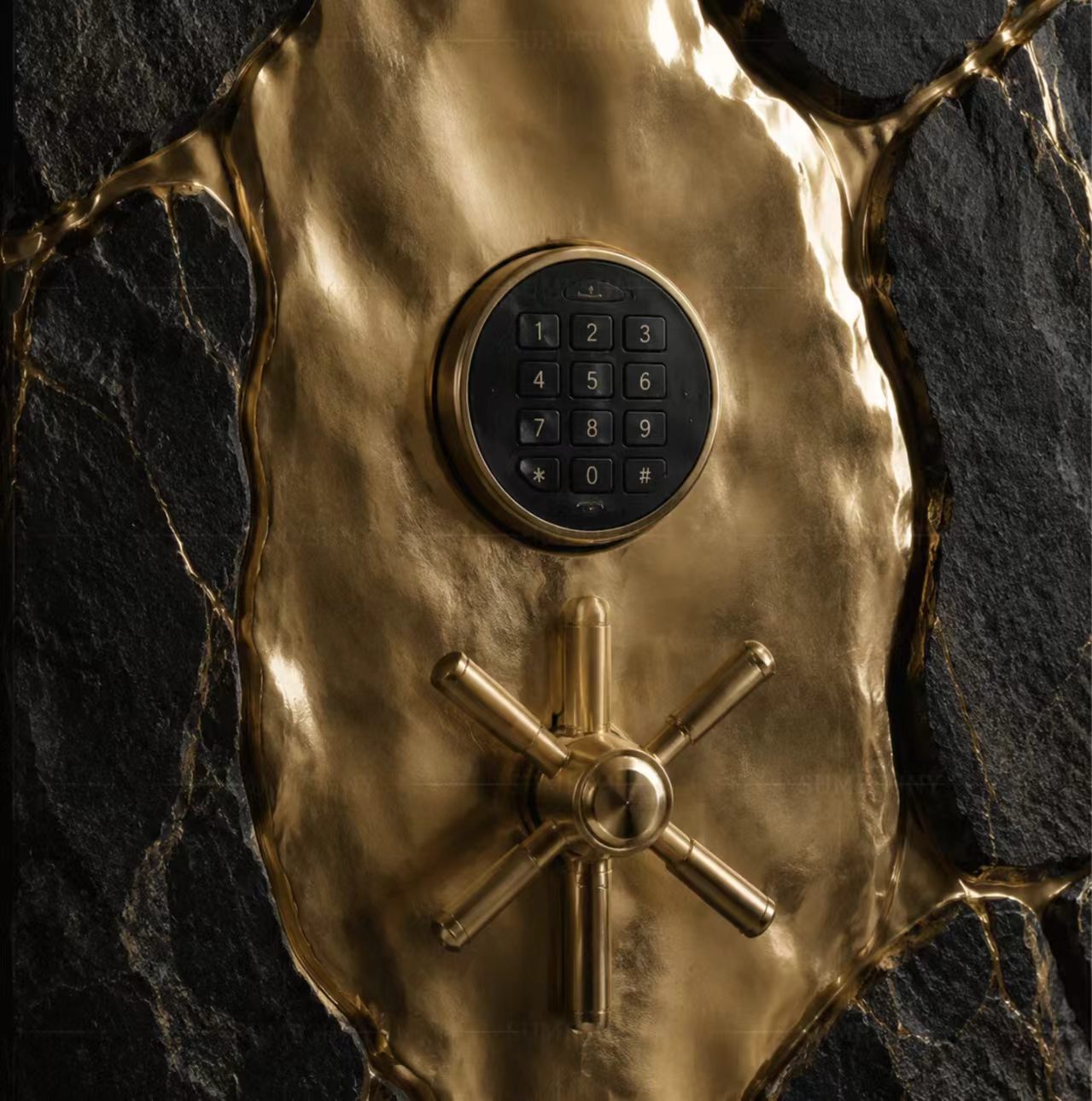 Luxury Italian Gold Finish Leather Safe Cabinet with Watch Winder Design