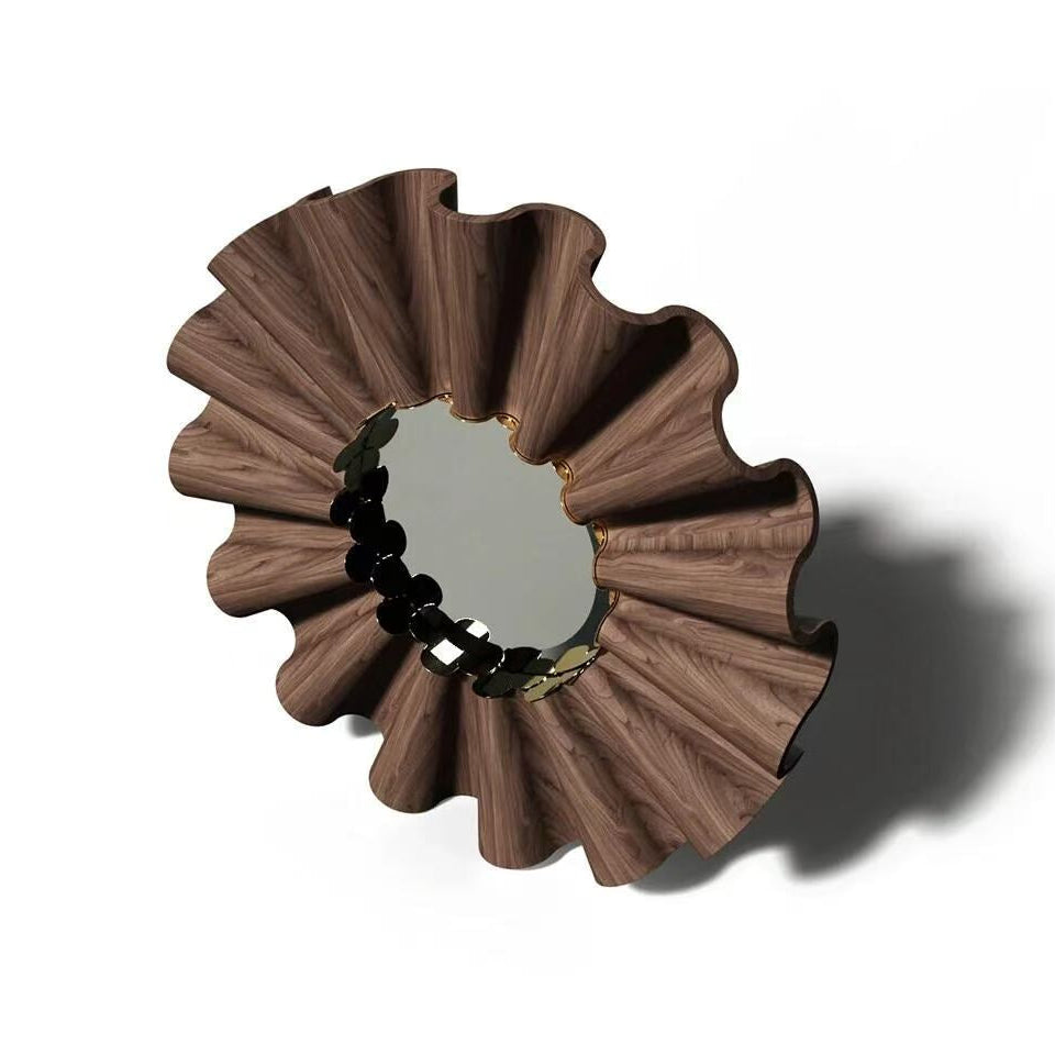 Luxury Italian Wall Mirror with Walnut Wood Design