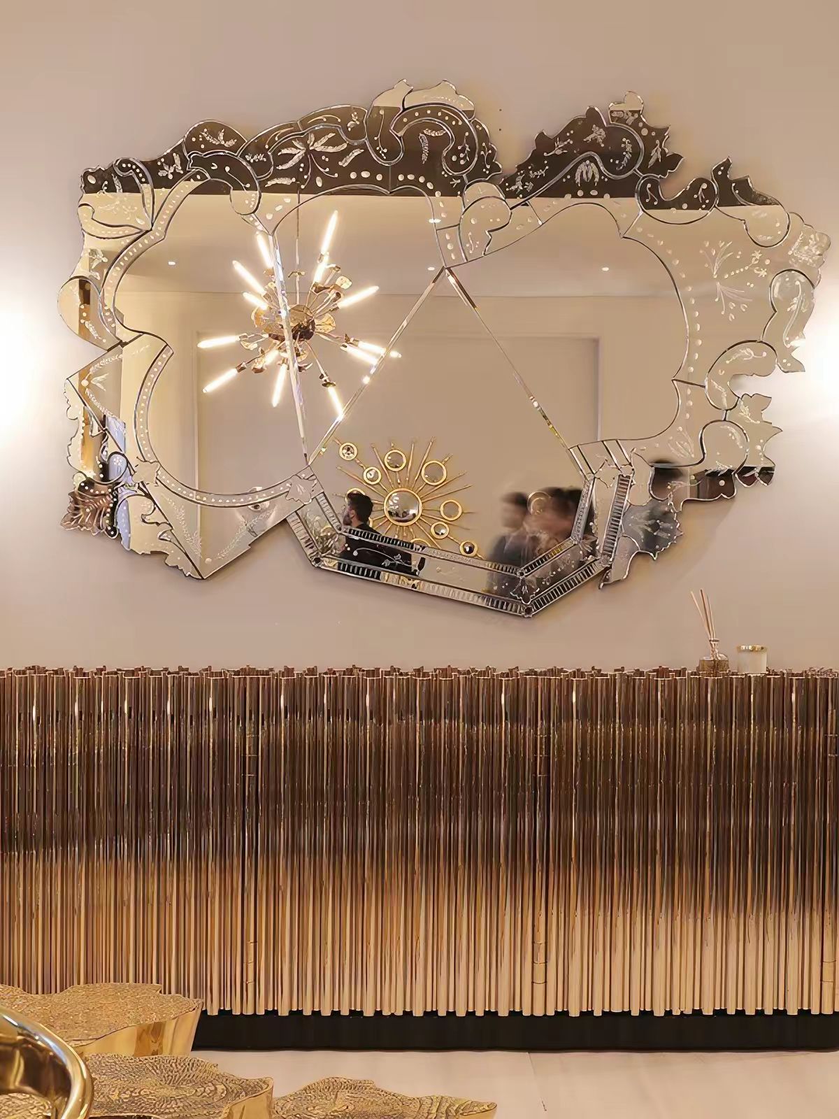 Luxury Italian Sculptural Glass Wall Mirror