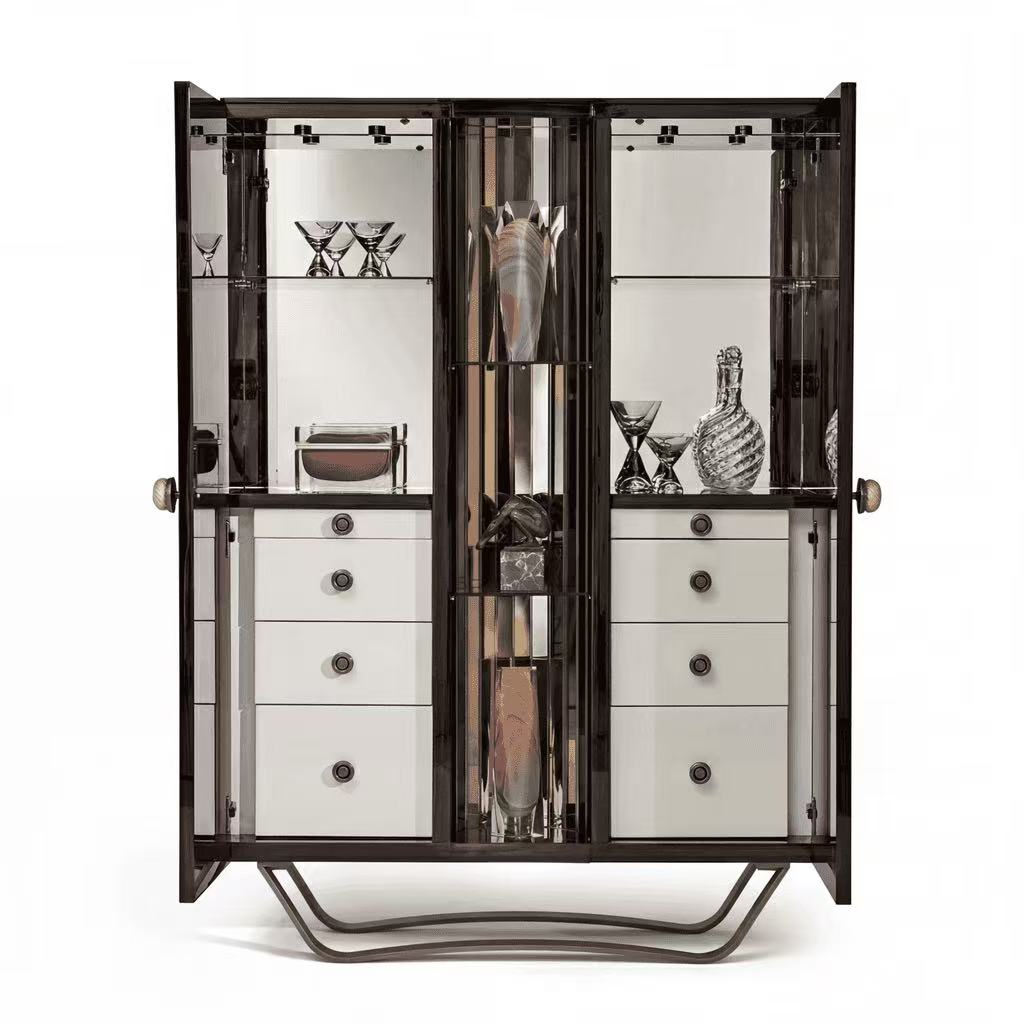 Luxury Italian Solid Wood Wine Cabinet with Glass Display Design
