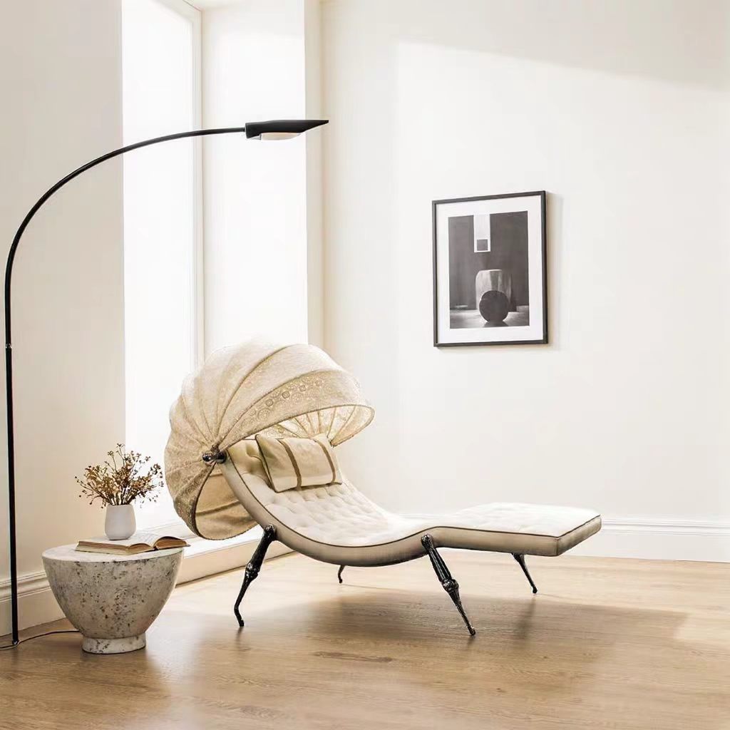 Luxury Italian Leather Chaise Lounge with Stainless Steel Design